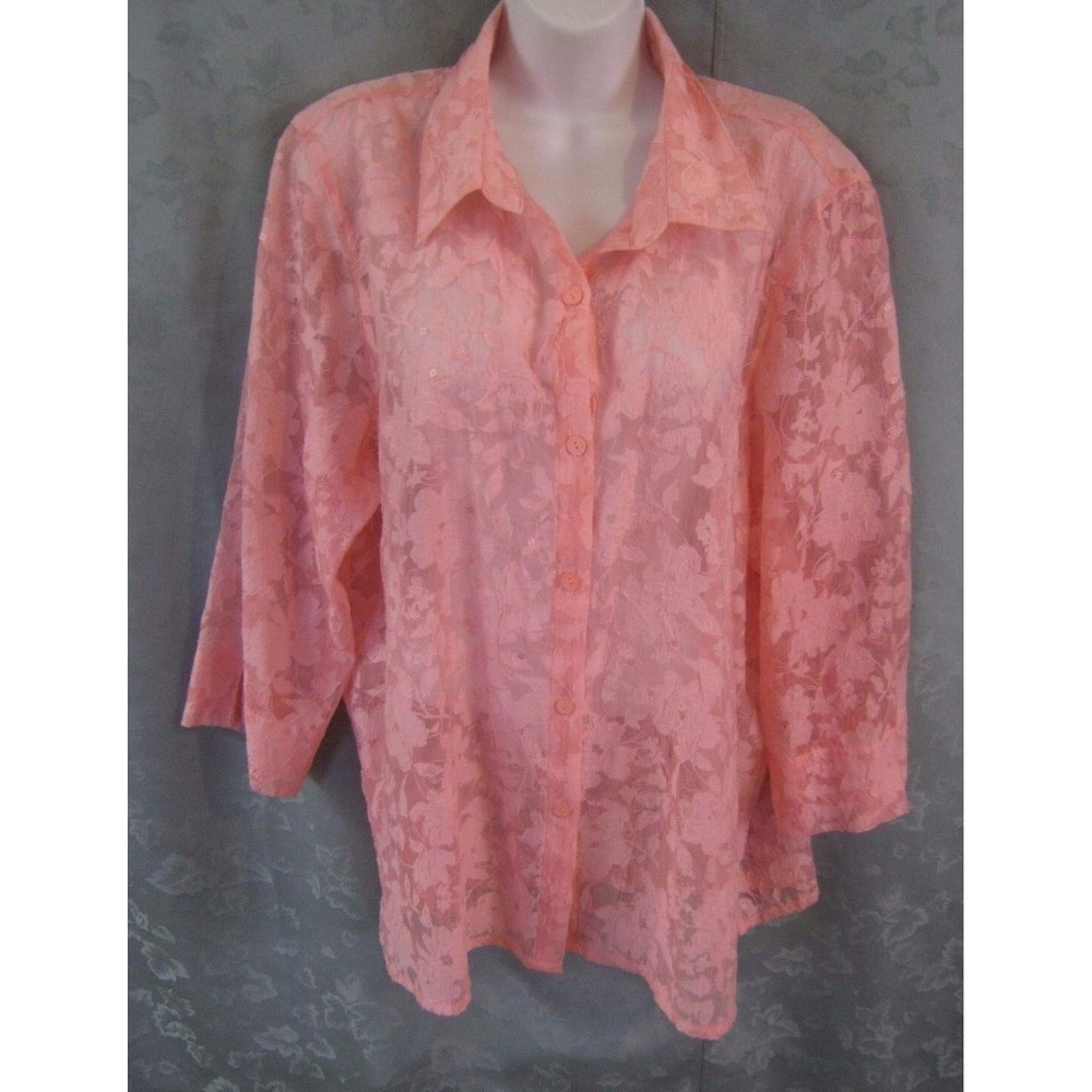 Alfred Dunner Tunic Blouse Size 18 Sequin Embellished Sheer Burnout Floral